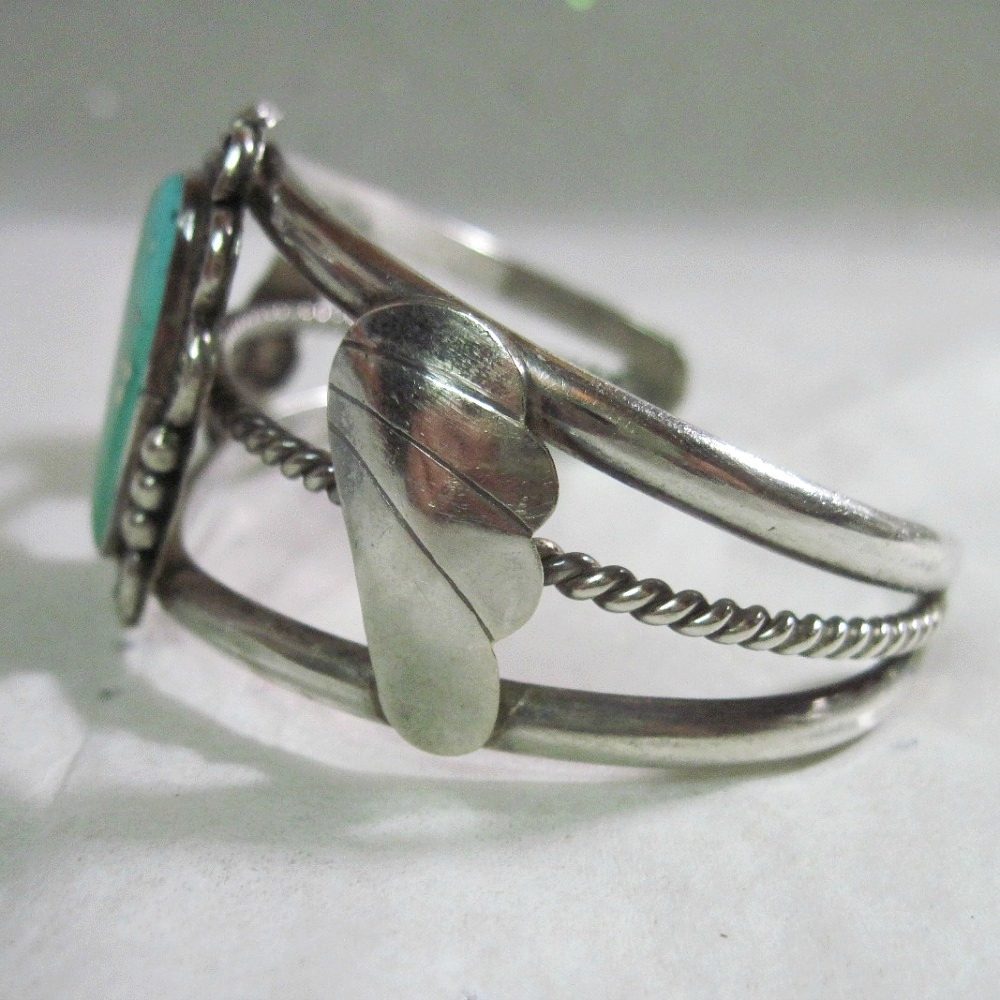Vintage Silver Turquoise Cuff Bracelet - Sterling Silver - For Small Wrist