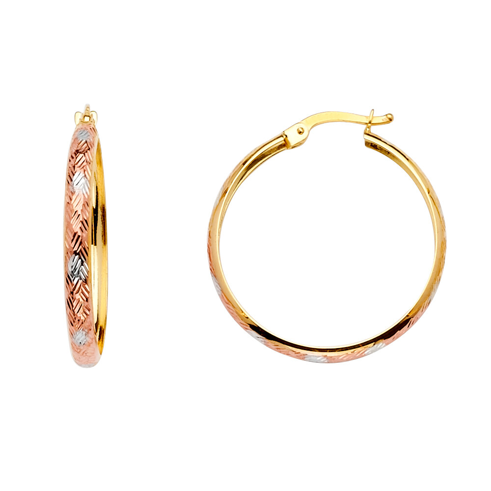 Pre-owned Tgdj 14k Tri Color Gold Hoop Earrings For Women