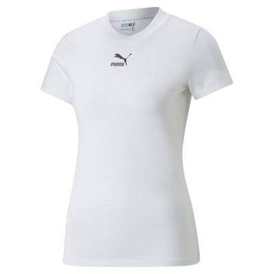 

Футболка с короткими рукавами и круглым вырезом с логотипом Puma Classics, женские повседневные топы размера , 535, Белый