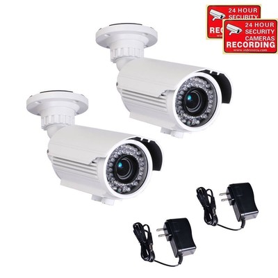 2x 700TVL Weatherproof Security Camera IP66 4-9mm Varifocal Lens IR w/ Power A10
