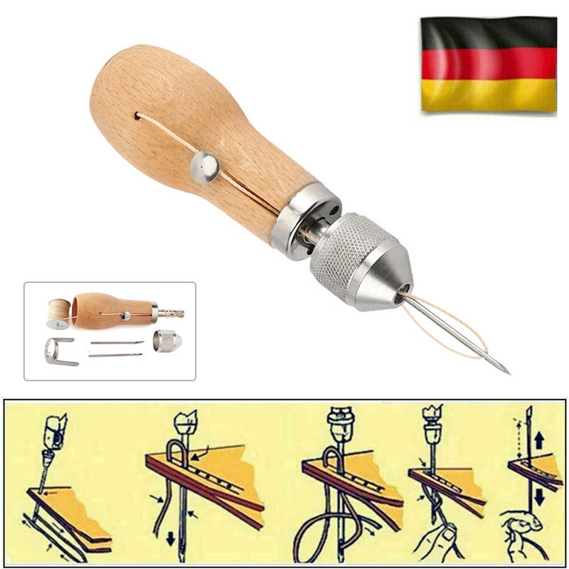 Profi Leinwand Leder Nähahle Hand Nähen Handwerk Nadel Set Werkzeug Fixierung DE