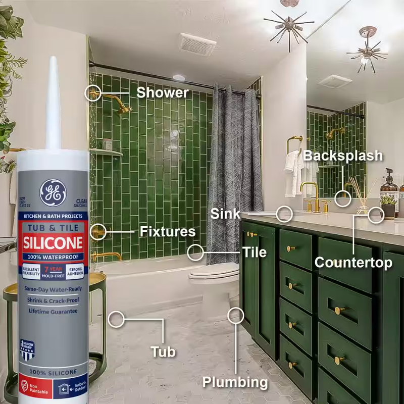 Tub and Tile Silicone 1 Caulk 10.1 Oz Kitchen and Bath Sealant White