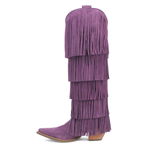 Pre-owned Dingo Wild Child Fringe Snip Toe Cowboy Womens Purple Casual Boots Di276-500