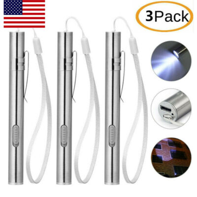 3PCS 10000Lumens Portable Bright Led USB Rechargeable Pen Pocket Torch Lamp USA