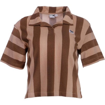 

Puma Downtown Striped Toweling Cropped Polo Shirt Womens Brown Casual 537057-63, Коричневый