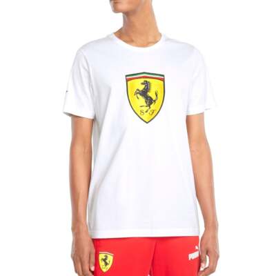 

Puma Ferrari Race Colored Shield Crew Neck Short Sleeve TShirt Mens White Casua, Белый, Puma Ferrari Race Colored Shield Crew Neck Short Sleeve TShirt