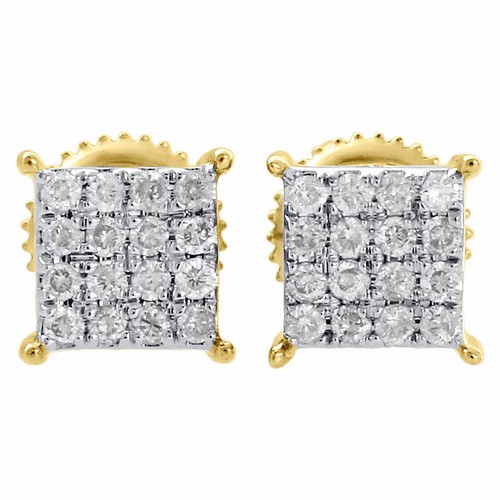 Pre-owned Jfl Diamonds & Timepieces 10k Yellow Gold Diamond Square Studs Small 6.50mm 4 Prong Earrings 0.25 Ct. In White