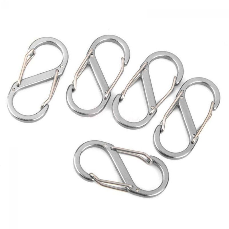 Wandern Jagd Edelstahl Karabinerhaken Karabiner Haken+Schlüsselring Set SILBER