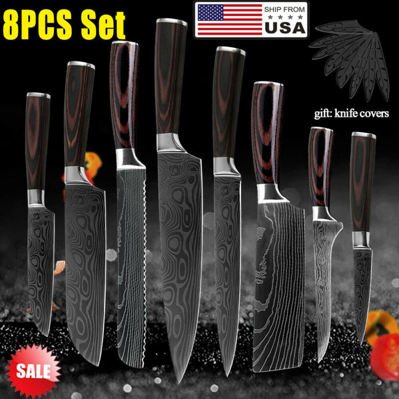 8 Pcs Kitchen Knife Set Japanese Meat Cleaver Chef