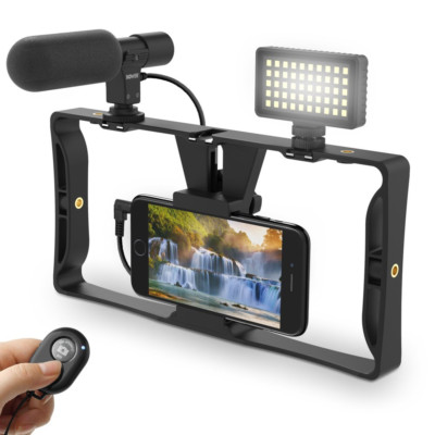 Ultimate Vlogger Pro Kit with Smartphone Rig, HD Microphone, 50 LED Light