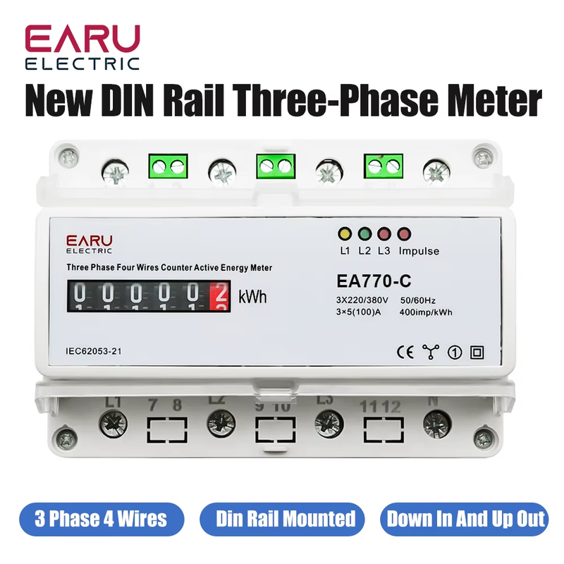 3*220V/380V Three Phase Four Wires Eelectronic Active Energy Meter kWh Power Con