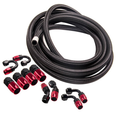 AN8 -8AN Nylon Steel Braided Oil Fuel Line Hose End Fitting Adaptor Kit 16FT Red