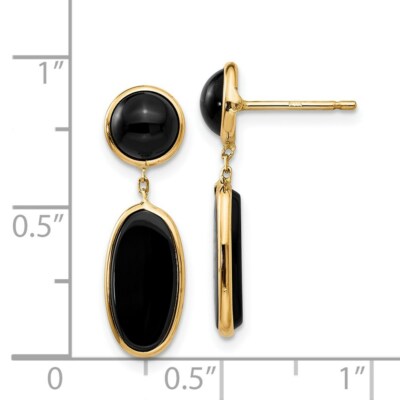 Pre-owned Skyjewelers Real 14kt Yellow Gold Onyx Oval Dangle Post Earrings