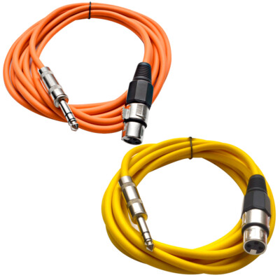 Two 1/4'' to XLR Female Patch Cables 10' Extension Cords Jumper - Various Colors