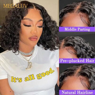 Short Bob Deep Wave  13x6 HD Lace Frontal Human Hair Wig Pre Plucked Remy Hair