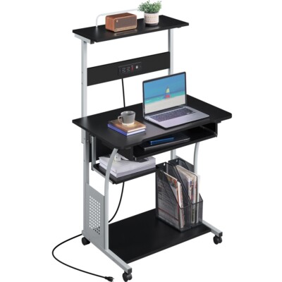 Home Office Desk w/ Power Outlet and USB Ports Computer PC Desk w/Printer Shelf