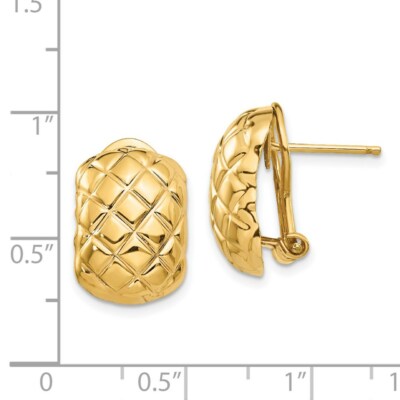 Pre-owned Superdealsforeverything Real 14kt Yellow Gold Polished Quilted Omega Back Post Earrings