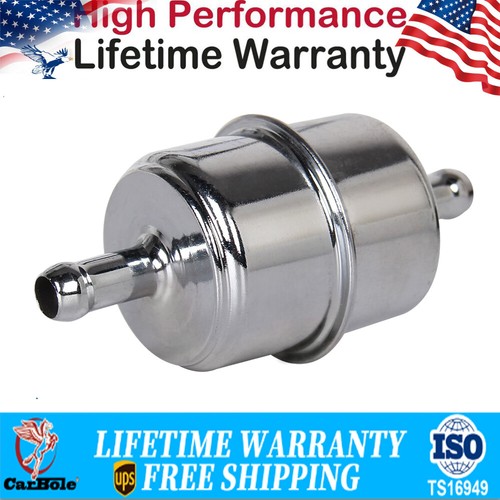 Canister Fuel Filter Chrome 3/8" Hose Carburetor Inline Gas Filter For