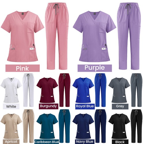 New Nurse Uniform Women Men Scrub Set V-Neck Top Straight Cargo Pants Summer