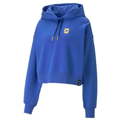 

Puma Pivot Cropped Pullover Hoodie Женская синяя повседневная спортивная верхняя одежда 5342020, Синий, Puma Pivot Cropped Pullover Hoodie