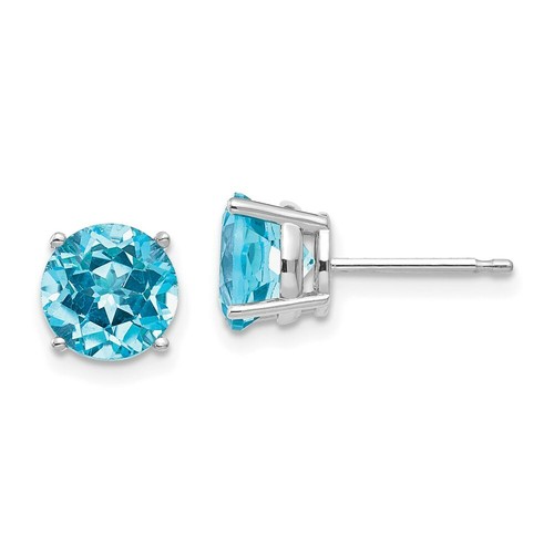 Pre-owned Goldia 14k White Gold 7mm Blue Topaz Earrings