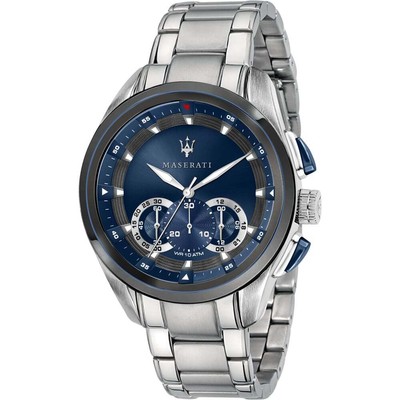 Pre-owned Maserati Mens Wristwatch  Traguardo R8873612014 Chrono Stainless Steel Blue