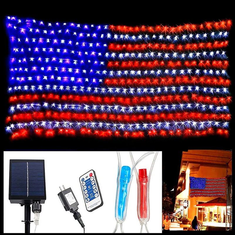 Solar Powered Flag Lights, 420 LED Red White and Blue 4Th of July Decorations...