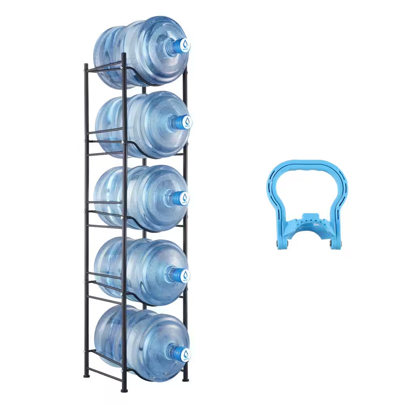 Water Jug Holder Water Bottle Rack 5 Tier Storage Stand Heavy Duty Iron Black