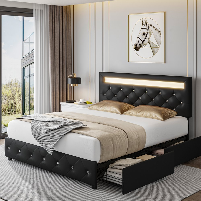 Full Led Storage Drawer Crystal Button Headboard