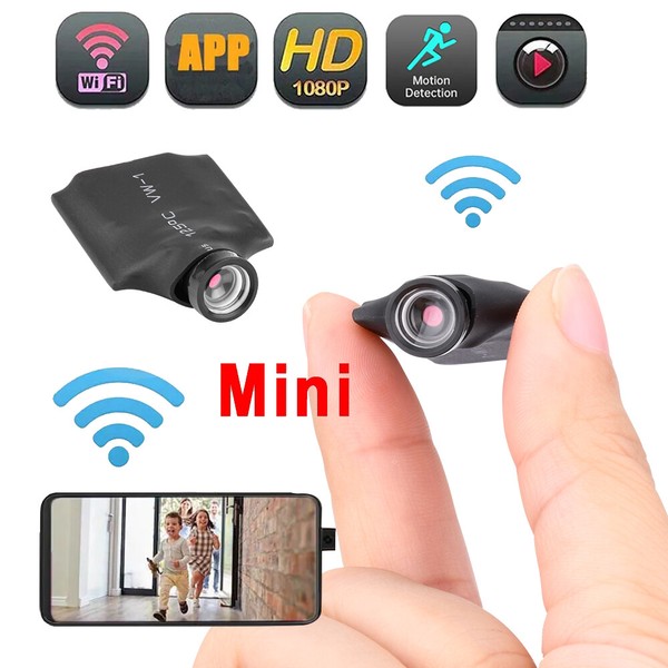 Mini wireless camera with smartphone app connectivity.