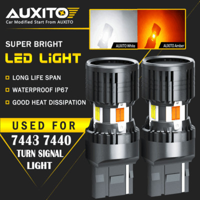 2x AUXITO 7443 Switchback LED White Amber Turn Signal/DRL Light Bulbs CANBUS EOA