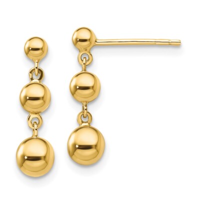 Pre-owned Diamond2deal 14k Yellow Gold Graduated 3 Ball Drop Dangle Earrings Gift For Women