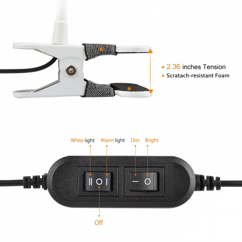 LEPOWER Metal Clip on Light/Reading Light/Light Color Changeable/Night Light on