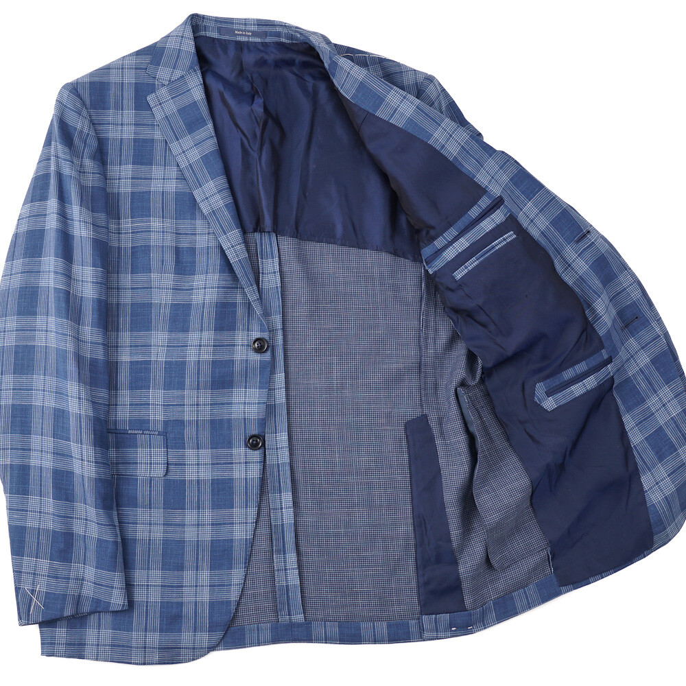 Pre-owned Ermenegildo Zegna $2695  Blue Check Wool-linen-silk Sport Coat 44 R