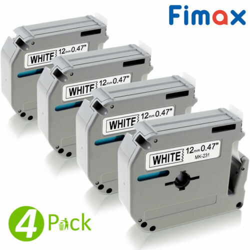 4PK M-K231 M231 Fit Brother P-Touch M Tape 12mm White Label Maker PT-65 PT-70 90