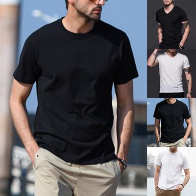 Herren Freizeit Ständer VAusschnitt Kragen Kurzärmlig TShirt Slim Fit Top