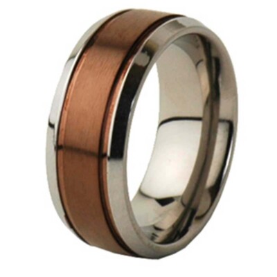 8mm Men Jewelry Brushed Top Coffee Color Titanium Step Edge Wedding Band