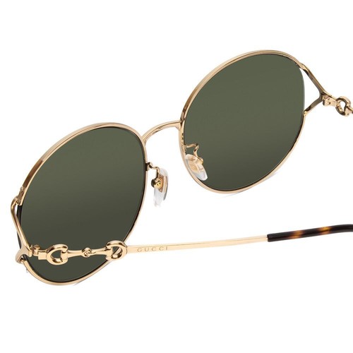 Pre-owned Gucci Gg1017sk-002 Womens Round Sunglasses In Gold & Tortoise Havana/green 58 Mm In Multicolor