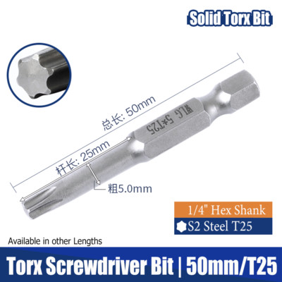 Solid Torx Bit T3-T50 Magnetic Head Star Screwdriver Bit Security Tamper Proof