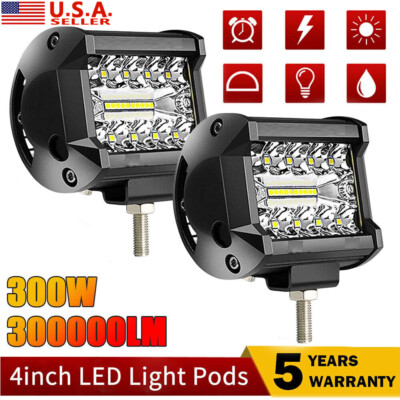 2-PACK 4inch 300W LED Spot Beam Cube Fog Work Lights Pods Off Road SUV ATV US