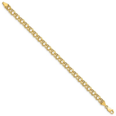 Pre-owned Skyjewelers Real 14k Yellow Gold 8in 5.5mm Hollow Double Link Charm Chain Bracelet