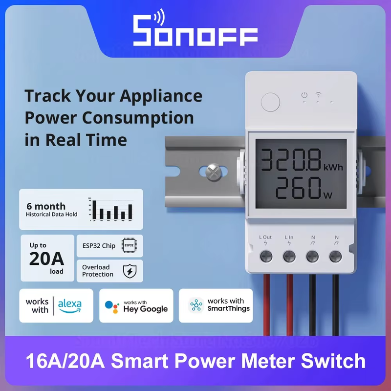 POW R3 POW Elite 20A Wifi Power Meter 16A Switch Power Consumption LCD Display