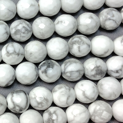 White Howlite 8mm Faceted Round Ball Semi Precious Stone Beads Q1 Strand