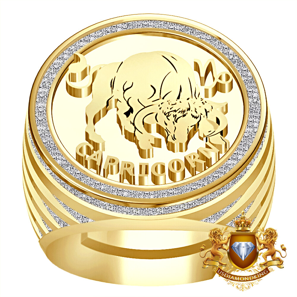 Pre-owned Us Diamond King Men's Real Genuine Diamond 1.00 Cwt. Zodiac Sign Capricorn Goat Lucky Ring Band In Yellow