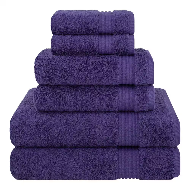 Premium Quality 100% Cotton 6-Piece Bath Towel Set, Purple