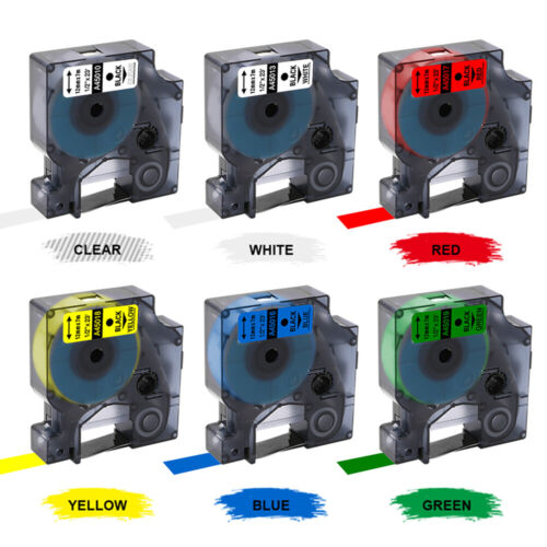 6 Schriftband Kompatibel für Dymo D1 12mm 45013-45019 45010 LabelManager 160 280