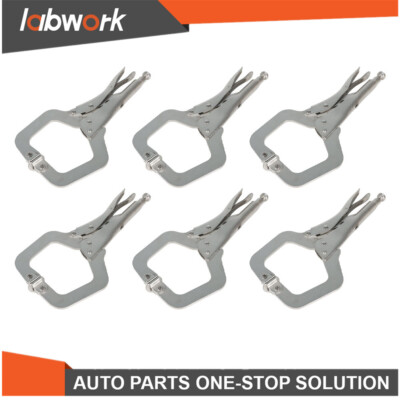 Labwork C-Clamp Locking Pliers Adjustable Locking Welding W/ Swivel Pad 6Pcs 11''