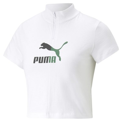 Puma Classics Archive Обновленный женский топ на молнии с имитацией шеи и коротким рукавом на четверть размера S