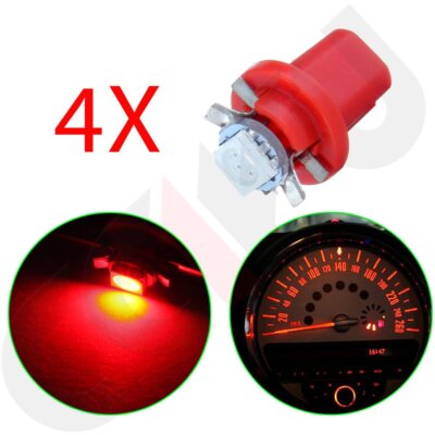 4pcs Red T5 B8.5D 5050 Epistar SMD LED Bulbs Dashboard Cluster Gauge Side Light
