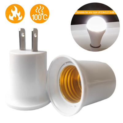 2Pcs E26/E27Light Socket to Plug Adapter Plug-in Light Bulb Outlet Adapter
